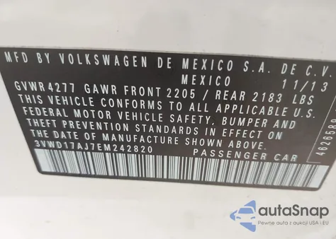 2014 Volkswagen Jetta 1.8T Se from USA, damaged, VIN 3VWD17AJ7EM242820